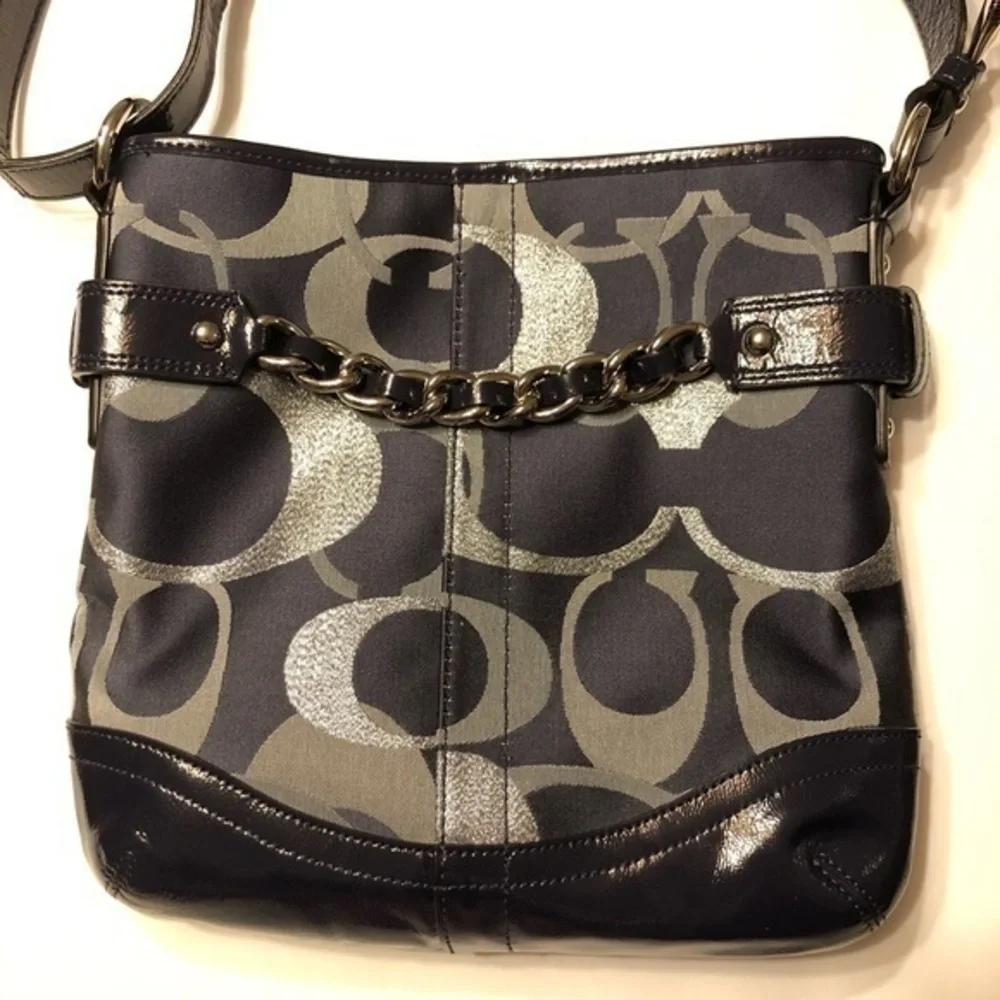 COACH silver blue optic c duffle shoulder bag